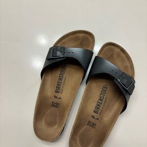 Birkenstock Madrid Shiny Grey Slide Sandals